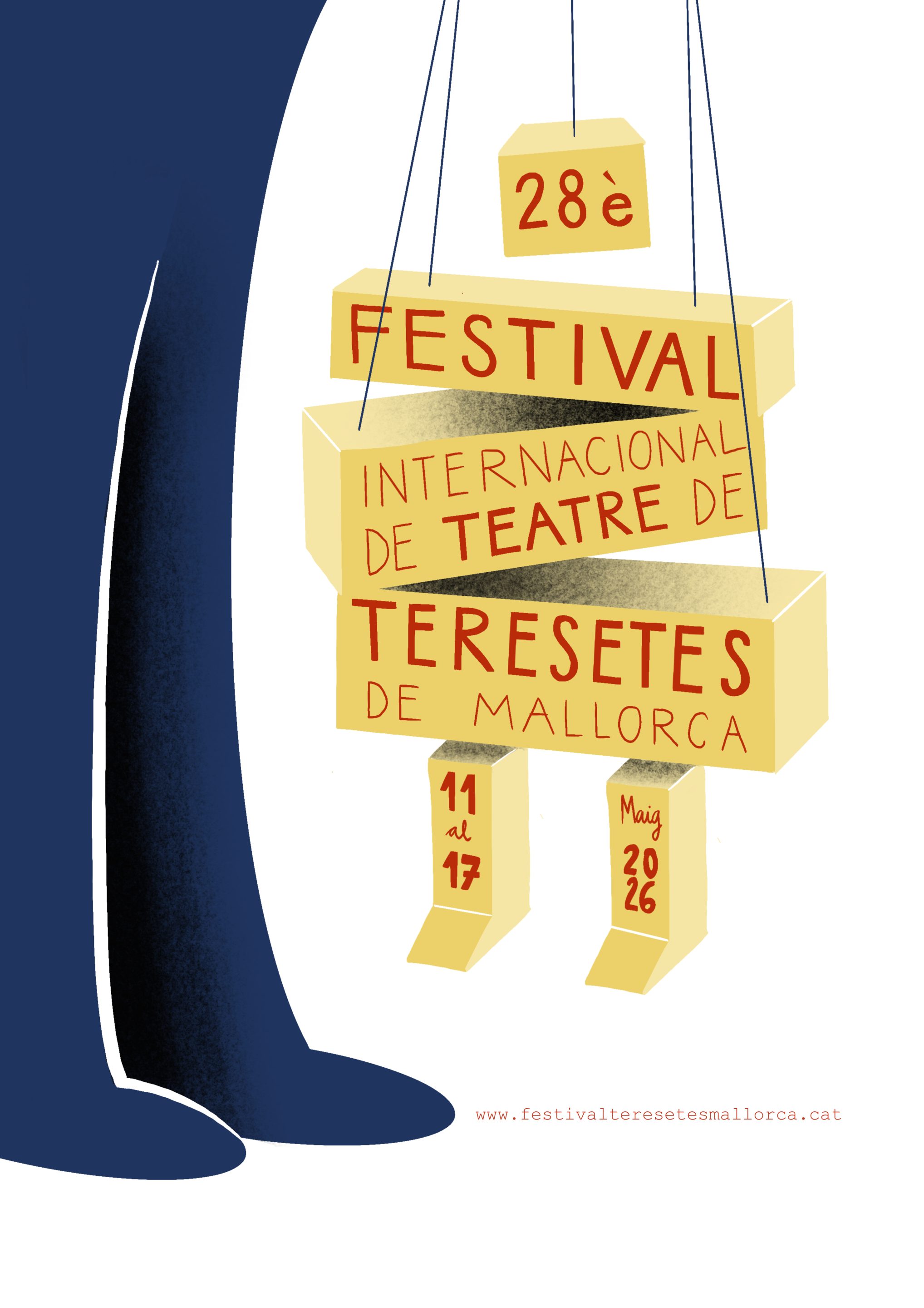 Cartell A3 copia Cartell de la 27ena edició en vertical. Hi ha una titellaire amb una tereseta, que alhora té una tereseta. i així fins a l'infinit. Està d'esquenes a nosaltres i mira cap al mar.